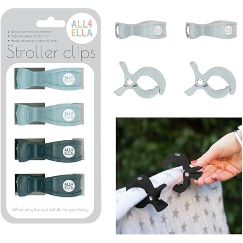 Baby Blanket Stroller Clips (4 Pack) | Hooks Muslin to Stroller | Australian Baby Product | Infant/Toddler | Charcoal/Sage