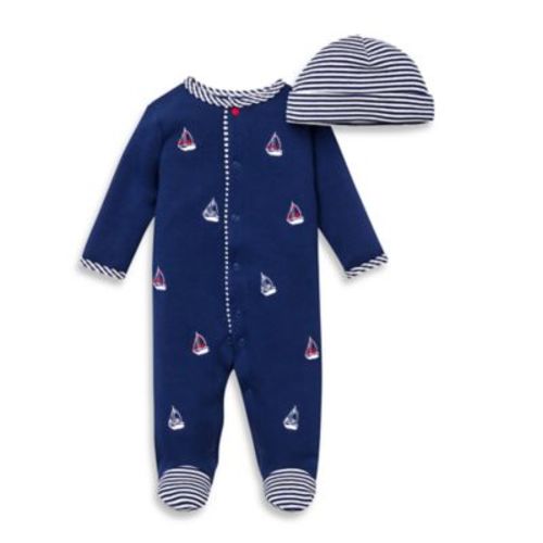 Little Me® Size 3M 2-Piece Sailboats Footie and Hat Set in Navy - NAVY - 3 MONTHS