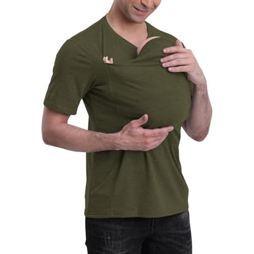 Kangaroo Shirt for Dad and Baby, Dad Shirt with Baby Pouch V Neck Dad Kangaroo T-Shirt Dad Baby Carrier Shirt