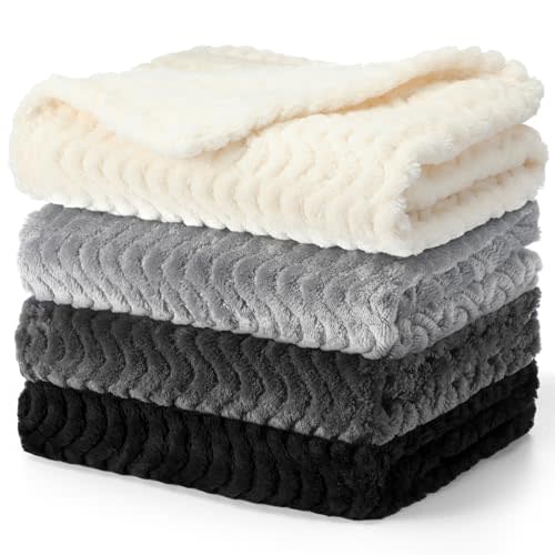 Frienda 4 Pcs Baby Fuzzy Blanket Fluffy Baby Blanket for Boys Girls Soft Warm Infant Newborn Toddler Receiving Nursery Bed Supplies, 32 x 24 Inch (Gray Black Color)