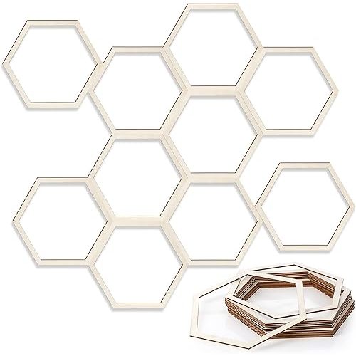 Gerrii 12 Pcs Honeycomb Decorations 8'' Unfinished Wooden Hexagon Wall Decor Hexagon Wall Stickers Decorative Wood Honeycomb Beehive Sign for Baby Shower Honeybee DIY Birthday Party Decor