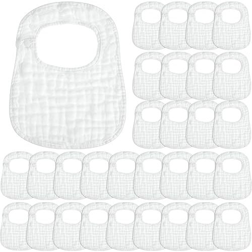 Reginary 30 Pack White Muslin Bibs-Newborn Infant Drooling Eating Feeding Gifts