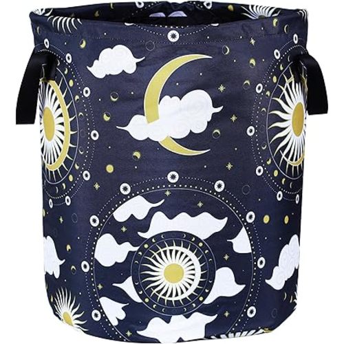 Galaxy Moon Laundry Basket Starry Sky Sun Foldable Oxford Cloth Funny Tote Bag Laundry Hamper Clothes Storage Bucket Organizer For Bathroom/Laundry Storage/17.7x13.7 Inch
