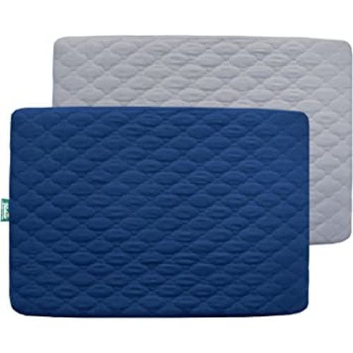 Pack n Play Sheets Quilted, Waterproof Pack and Play Mattress Pad/Protector Fits for Graco, Playard Sheets 39" X 27" for Baby Mini Crib/Pack n Play Mattress, Gray&Navy