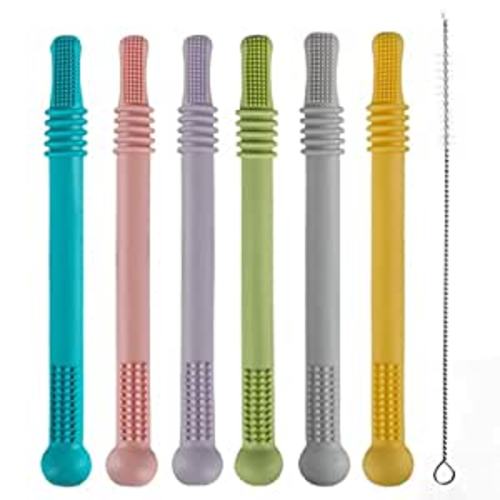 Amazon.com : Fu Store Hollow Teether Tube, 6 Pack Chew Straw Toy for Infant Toddlers Silicone Tubes Teething Toys for Babies 3-12 Months BPA Free/Freezable/Dishwasher and Refrigerator Safe : Baby