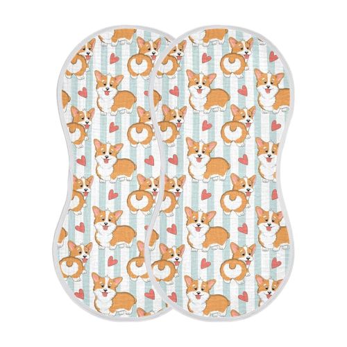 Muslin Baby Burp Cloths, Puppy Corgi Dogs Stripes Muslin Washcloths Baby Rags Comfy Soft Absorbent in for Newborn Boys and Girls 2 Piece 22 x 11 Inch