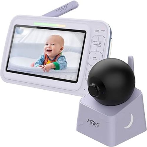 Low EMF Long Range 5" HD Baby Monitor with Camera and Audio, No WiFi, Auto Noise Reduce, PTZ, Auto Night Vision 2-Way Audio, 5 Lullabies, Ideal Gift