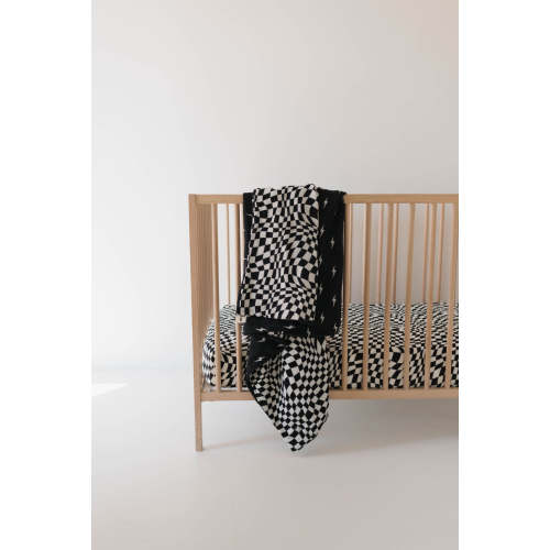 Muslin Quilt | Midnight Lightning Bolt & Black + White Wavy Checkerboard