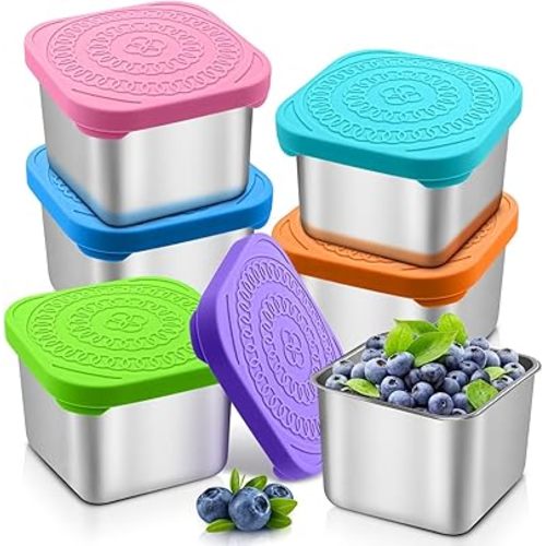 6 Pack Snack Containers for Kids, 6 OZ Stainless Steel Lunch Container, Stainless Steel Snack Containers for Daycare, Travel, Picnic, Summer Camp