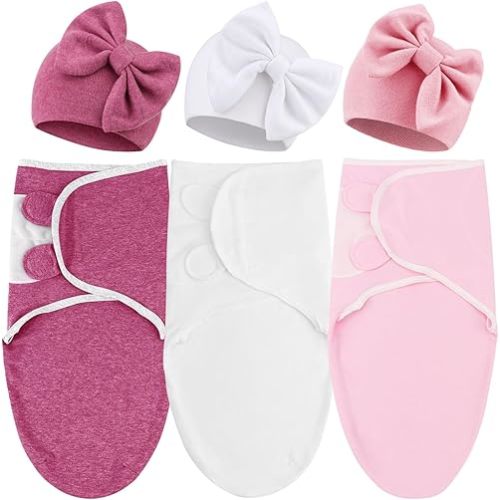 DRESHOW BQUBO 3 Pack Baby Swaddle Sleep Sacks Baby Swaddling Blanket Wrap Newborn Swaddle Sack with Big Bow Hat for Boys Girls 6-12 Lbs Newborns & 0-3 Months Girls Boys