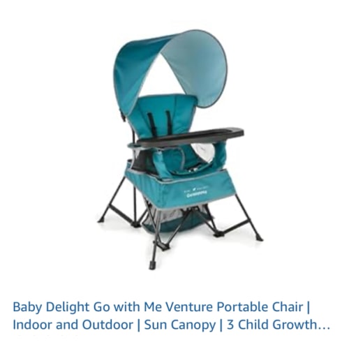 Baby Delight Go with Me Venture Portable Chair | Indoor and Outdoor | Sun Canopy | 3 Child Growth Stages | Teal