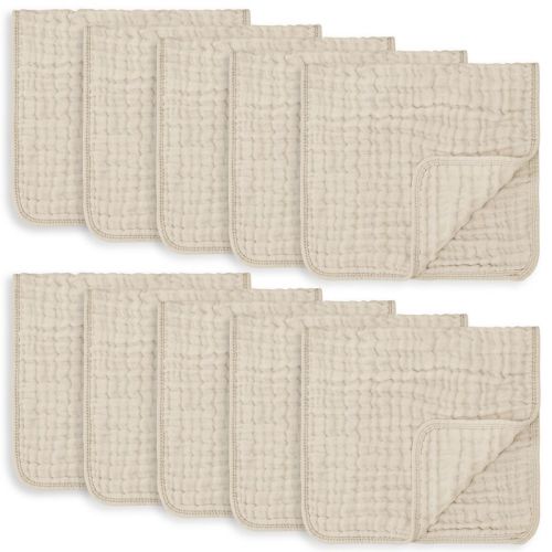Muslin Burp Cloths Large 100% Cotton by Comfy Cubs, Color: Cream, Size: pack of 10
