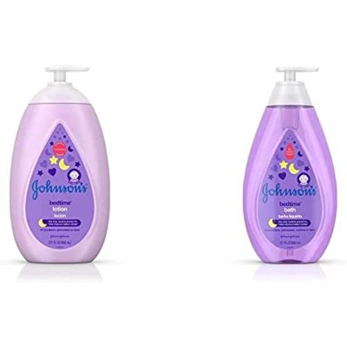 Johnson's Moisturizing Bedtime Baby Lotion, 27.1 fl. oz with Bedtime Baby Bath with Soothing NaturalCalm Aromas, Hypoallergenic & Tear Free Formula, 27.1 fl. oz