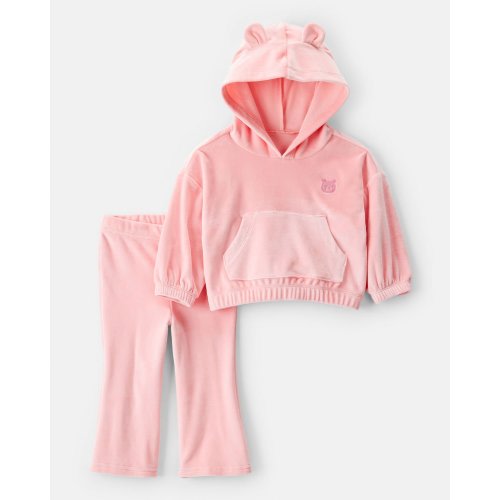 Baby Girl Bear Velour Hoodie & Pant Set - Pink - Carter's | Carter's