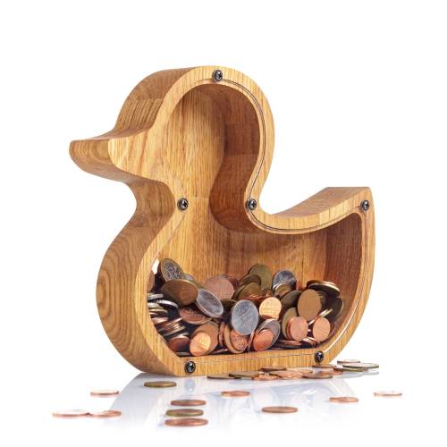 Personalized DUCK Piggy Bank Kids Christmas Gift Montessori Wooden Money Box Toy for Girls Boys 1st Birthday Baby Shower Gift Coin Tip Jar