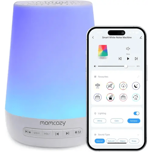 Baby Sound Machine, Momcozy White Noise Machine for Baby Sleeping with Night Light, Toddler Sleep Trainer 34 Soothing Sleep Sounds, Timer, App Remote Control, Personal Sleep Routine Alarm Clock(Blue)