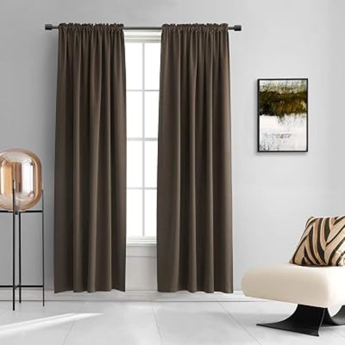 2 Panels 84 inch Length Chocolate Brown Blackout Curtain Panels for Bedroom - Rod Pocket Room Darkening Thermal Insulated Drapes Curtains for Living Room (42 x 84 Inches Long)