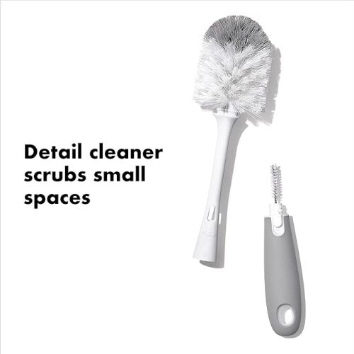 OXO Tot Bottle Brush with Nipple Cleaner and Stand – Gray, 2-Pack
