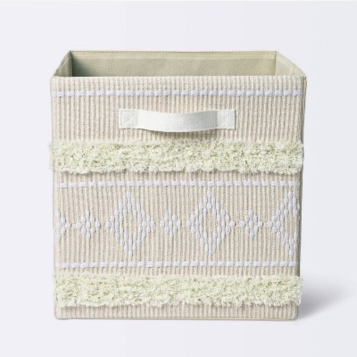 Tufted Fabric Cube Storage Bin - Khaki and Cream - Cloud Island™