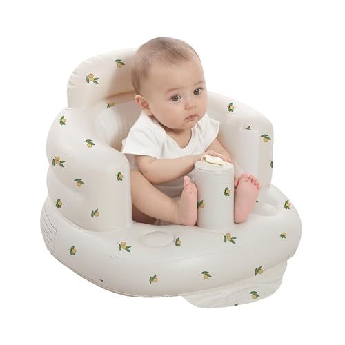 Upgrade Inflatable Baby Seat with Tray for Babies 3-36 Months, Built in Air Pump Bumbo Seat with Tray, Baby Chair Sit Me up Floor Seat for Baby, Learning to Sit&Feeding (Pillar-Olive)