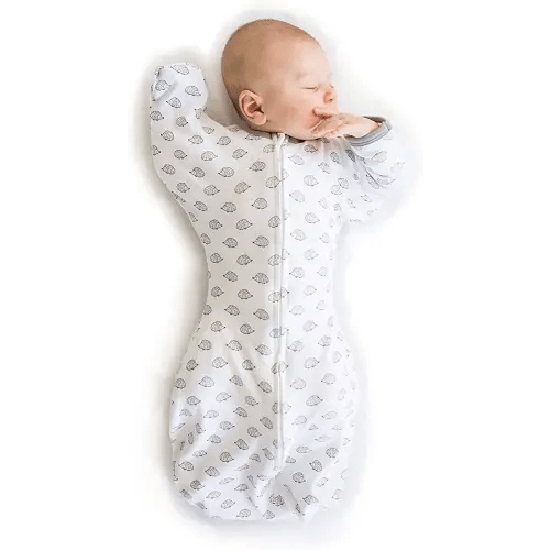 SwaddleDesigns Transitional Swaddle Sack with Arms Up Half-Length Sleeves and Mitten Cuffs, Tiny Hedgehogs, Medium, 3-6mo, 14-21 lbs (Better Sleep for Baby Boys, Baby Girls, Easy Swaddle Transition)