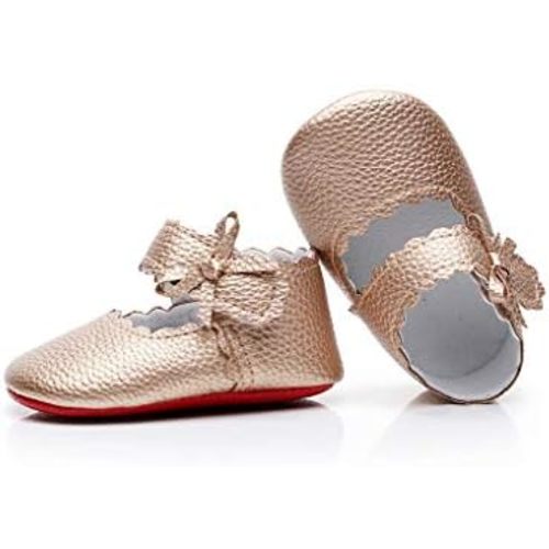 HONGTEYA Baby Girls Ballet Dress Shoes - Mary Jane Soft Sole Sidebow Toddler Moccasins