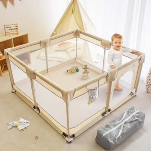 Beavtaens Baby Playpen, 50"x50" Baby Play Yard with Anti-Slip Base, Travel Fence for 0-18 months