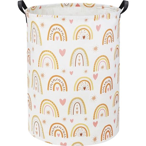 HIYAGON Rainbow Baby Laundry Basket Baby Hamper for Nursery Girl Kids Hamper Cute Kids Toys Storage Bin Organizer Rainbow Room Decor for Home(Star Rainbow)