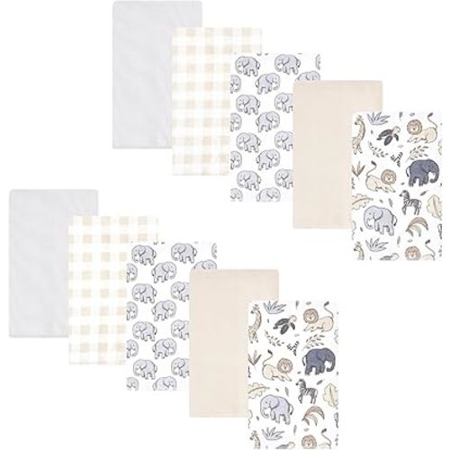 Hudson Baby Unisex Baby Flannel Burp Cloth 10pk, Neutral Safari, One Size