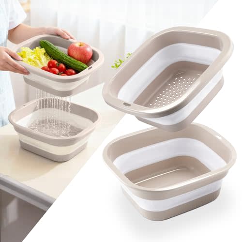 Collapsible Dish Basin, Double-Layer Camping Sink with Portable Handles, Thickened Plastic Wash Basin for Kitchen, Camping, RV & Travel, Pink 2.8 Gal (10.5L)