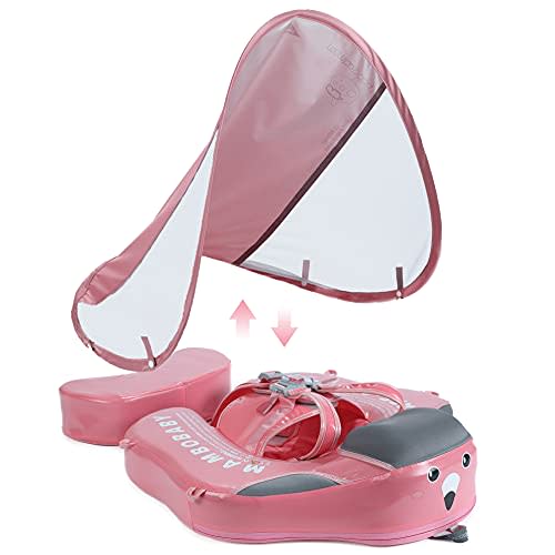 Mambobaby Float Upgrade Add Tail Baby Float with Canopy for Infant Waist Swimming Ring Swim Trainer Non-Inflatable Floats Toys with Adjustable Safety Strap (Flamingo)