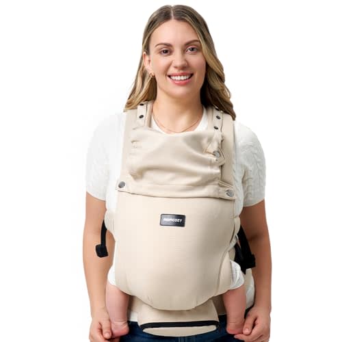 Momcozy Newborn Baby Carrier - Ergonomic, Cozy and Lightweight Carrier for 7-24lbs, Adjustable Neck Support with Sunshield, Breathable Airmesh Perfect for Summer Outing, Khaki