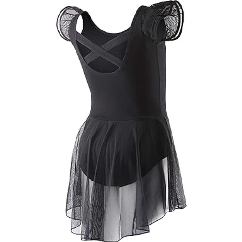 DIPUG Ballet Leotards for Girls Ballet Leotard with Skirt Toddler Dance Leotards Flutter Sleeve and Criss-Cross Back