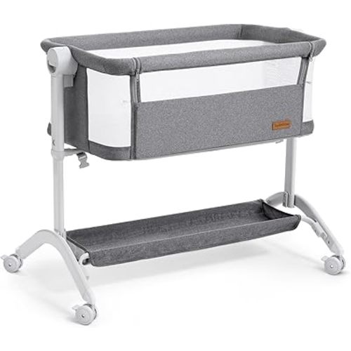 Bassinet Bedside Sleeper - All-Mesh Design, Portable Bedside Bassinet for Baby with Washable Mattress, 5 Adjustable Heights (Grey)