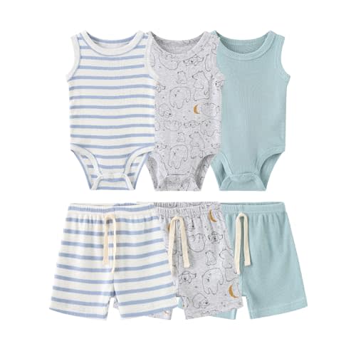 Baby Layette Set 6-Piece Unisex Bodysuits Pants Set Toddler Boy Girl Gift Sets