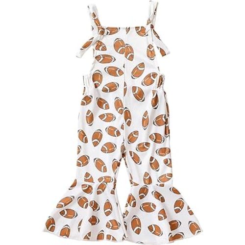 Toddler Baby Girl Football Outfit Bell-Bottom Jumpsuit Romper Bibs Overalls Playsuit Suspender Flare Pants Outfit