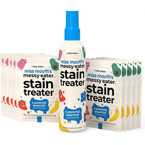 Miss Mouth's Messy Eater Stain Treater Spray - 4oz & 10 Wipes Stain Remover - Newborn & Baby Essentials - No Dry Cleaning Food, Grease, Coffee Off Laundry, Underwear, Fabric