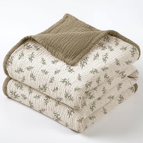 Lulu moon Muslin Quilt Blanket, Crib Blanket for Baby and Toddler,47x47 Inches(Olive Tree)