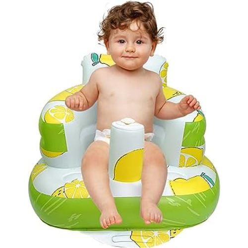 Baby Inflatable Seat for Babies 3 Months and Up, Baby Support Seat Summer Toddler Chair for Sitting Up, Built in Air Pump Baby Floor Seat Gifts, Lemon