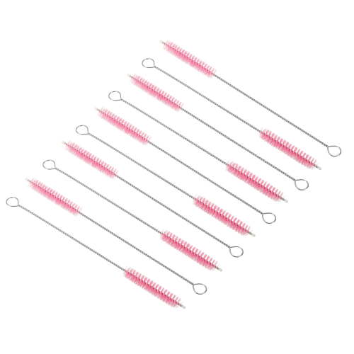 Uxcell 8"x3/8" Drinking Straw Cleaning Brush Reusable Pipe Tube Cleaner Brush Pink 10Pcs