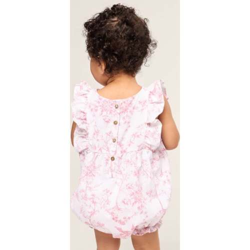 Baby's Twill Ruffled Romper, Pink Timeless Toile - Petite Plume | Maisonette