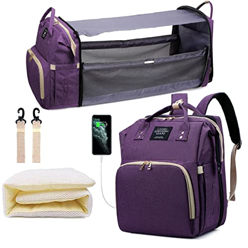 SALIFA Diaper Bag Backpack, Nappy Baby Bags with Portable Changing Pad, 900D Waterproof Multi-Function Travel Portable Mommy Bag, Purple