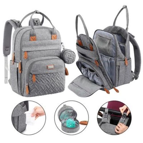 BabbleRoo Diaper Bag Backpack Stylish Hands-Free Baby Bag with Changing Pad, Stroller Straps & Water-Resistant