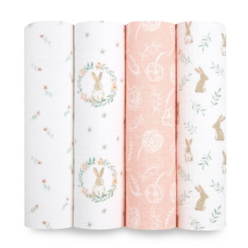 aden+anais Essentials 100% Cotton Swaddle Blankets - Blushing Bunnies - 4pk