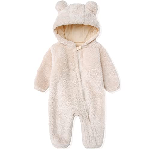ARRIVED-Newborn Baby Snowsuit Fleece Lined Onesie Outfits Warm Hooded Romper for Infant