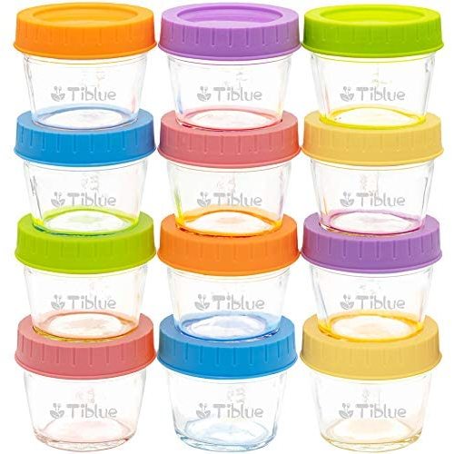 Glass Baby Food Storage Containers Set of 12, Leakproof 4 oz Glass Baby Food Jars with Lids & Marker, Reusable Small Glass Baby Food Containers for Infant & Baby, Freezer, Microwave & Dishwasher Safe