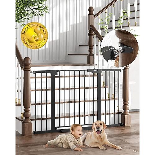 Cumbor 29.7-51.5" Baby Gate Extra Wide, Safety Dog Gate for Stairs Easy Walk Thru Auto Close Pet Gates for The House, Doorways, Child Gate Includes 4 Wall Cups, Black-Mom's Choice Awards Winner