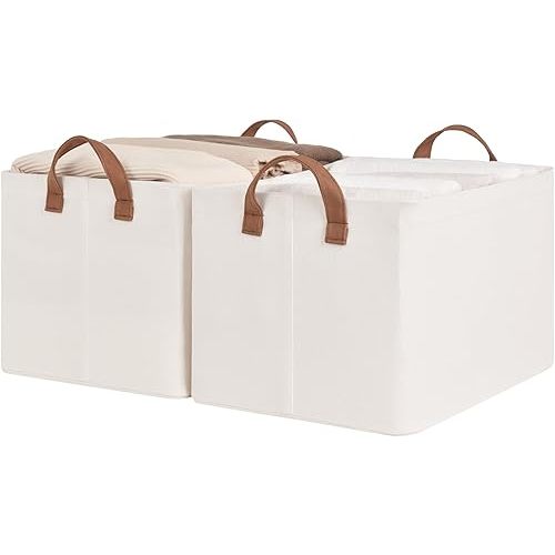 StorageWorks Storage Bins, Shelves Baskets for Organizing, Large Fabric Closet Organizers with Handles, Metal Frame, Natural Color, 2-Pack