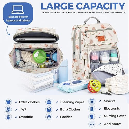 PILLANI Baby Diaper Bag Backpack - Large Bag for Boys & Girls, Waterproof Diaper Backpack - Travel Diaper Bags w/Changing Pad, Baby Registry Search & Shower Gifts - Essentials Must Haves Newborn Stuff
