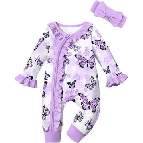 Infant Newborn Baby Girl Clothes Onesies for Baby Girl Long Sleeve Ruffle Baby Clothes with Headband Baby Clothes for Girls